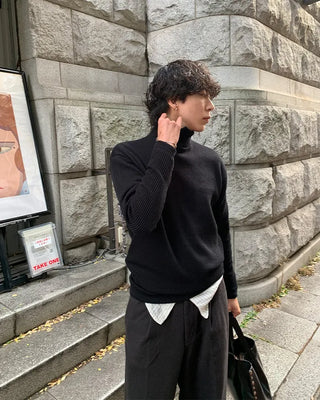Side Button Point Half Neck Knit