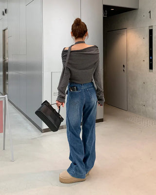 Lace pocket denim pants