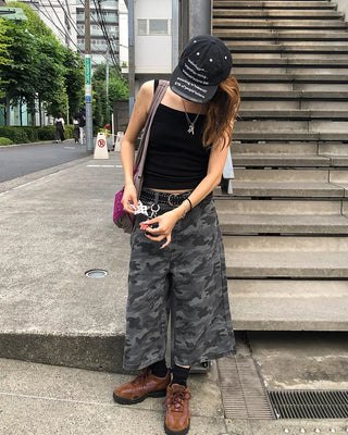 Camouflage flap pocket Bermuda denim pants
