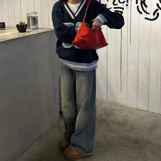 88 V-neck bicolor knit