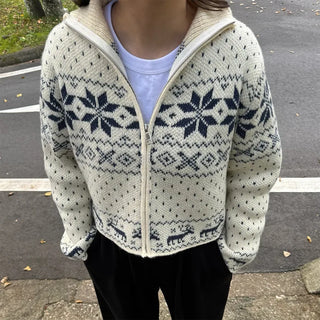Snowflake Pattern Zip Knit