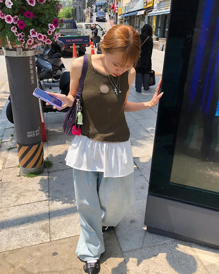 Double-pleated cotton wide-leg pants and belt set