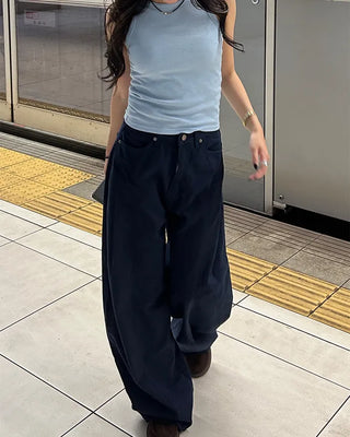 Unique yoke tuck balloon cotton pants