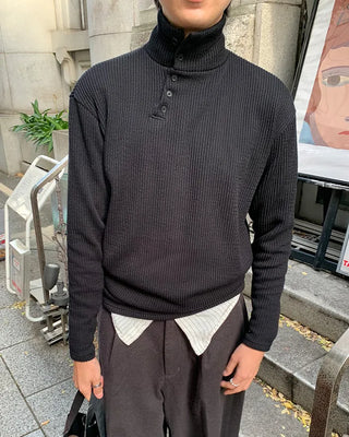Side Button Point Half Neck Knit
