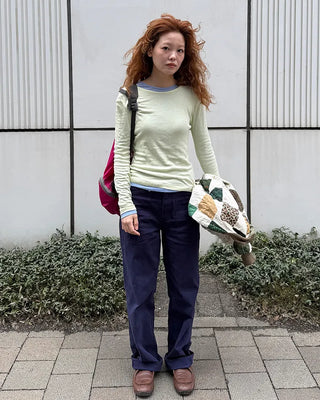 Herringbone wide cotton pants