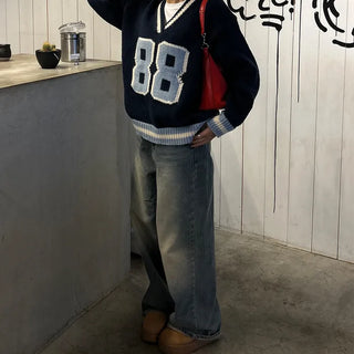 88 V-neck bicolor knit