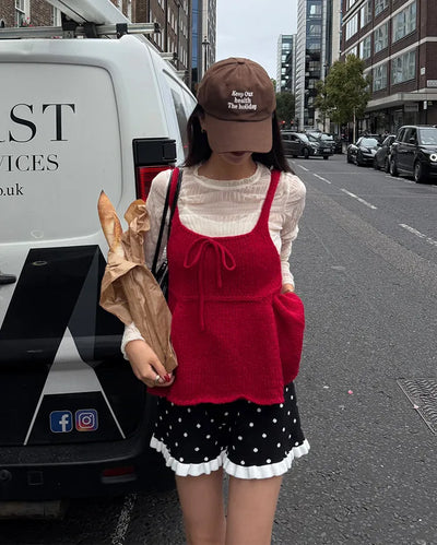 Ribbon string knit bustier