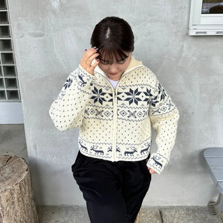 Snowflake Pattern Zip Knit