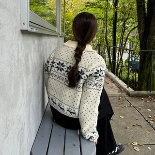 Snowflake Pattern Zip Knit