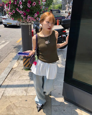 Double-pleated cotton wide-leg pants and belt set