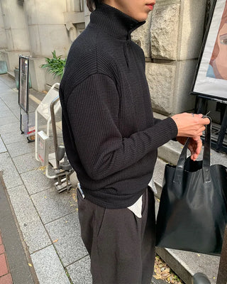 Side Button Point Half Neck Knit