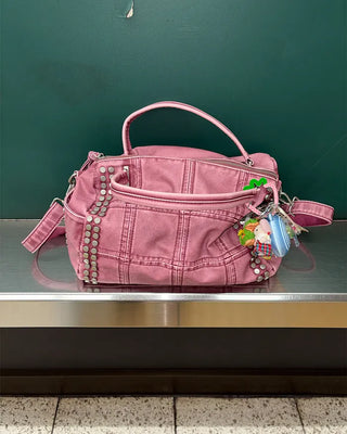 Block stitch double stud 2-way Boston bag