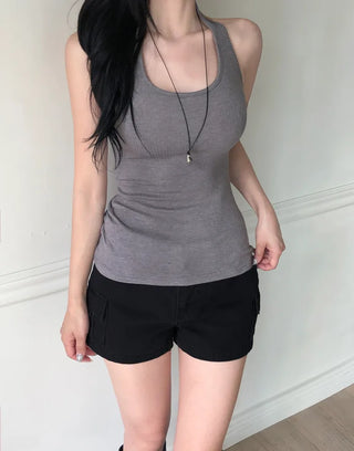 [5 colors] Ribbed Halter Sleeveless Top