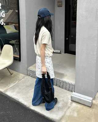 Flower pattern cotton mini skirt