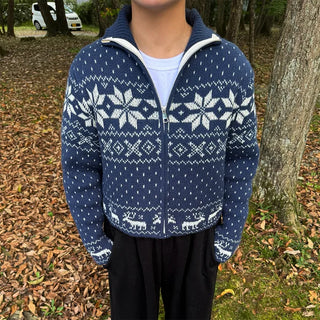 Snowflake Pattern Zip Knit