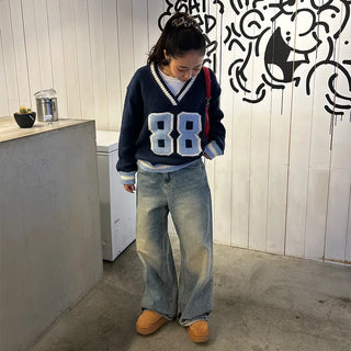 88 V-neck bicolor knit