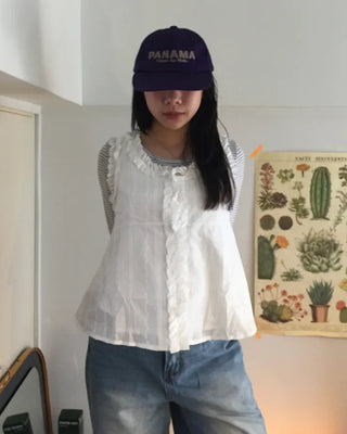 Frill Flower Stitch Tank Top Blouse