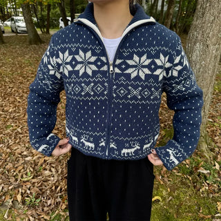 Snowflake Pattern Zip Knit