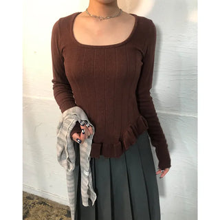Frill Point Square Neck T-Shirt