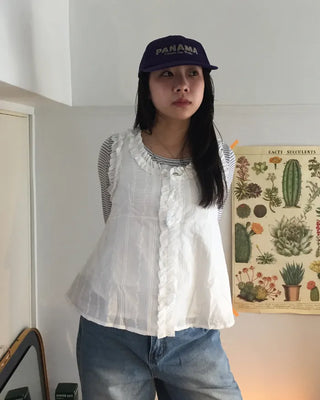 Frill Flower Stitch Tank Top Blouse