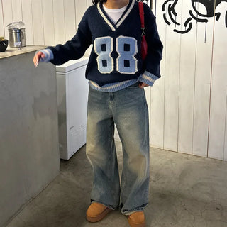 88 V-neck bicolor knit