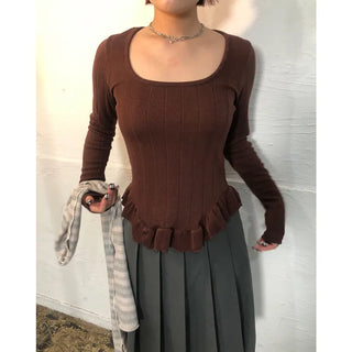 Frill Point Square Neck T-Shirt