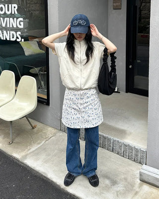 Flower pattern cotton mini skirt