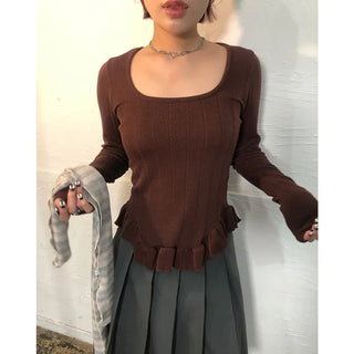 Frill Point Square Neck T-Shirt