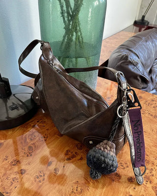 Vintage leather one-shoulder square bag