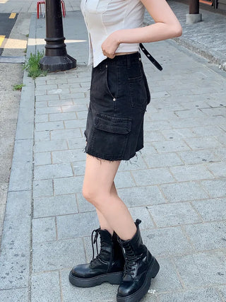 Pocket short-sleeved cropped shirt