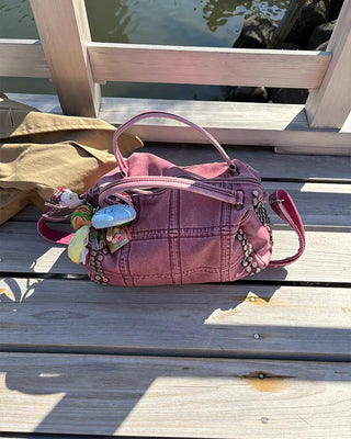 Block stitch double stud 2-way Boston bag