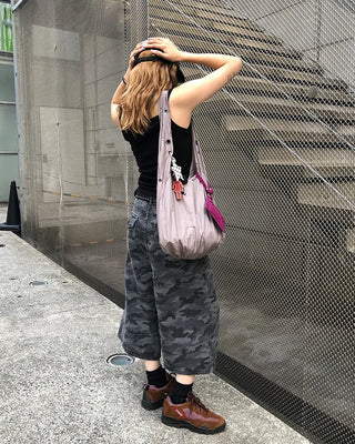 Camouflage flap pocket Bermuda denim pants