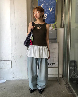 Double-pleated cotton wide-leg pants and belt set
