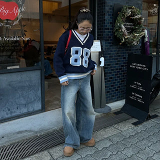 88 V-neck bicolor knit
