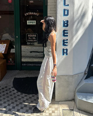 Wide-leg nylon jersey pants with hip pockets
