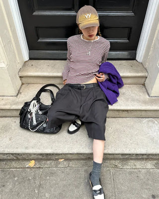 Thin striped ribbed cut and sew
