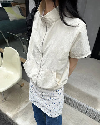 Flower pattern cotton mini skirt