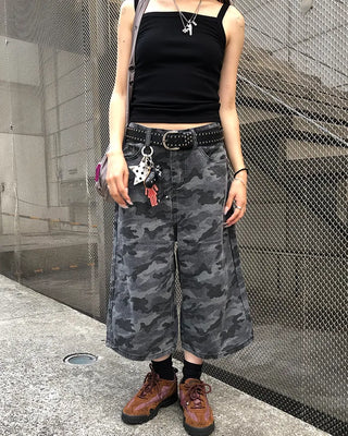 Camouflage flap pocket Bermuda denim pants