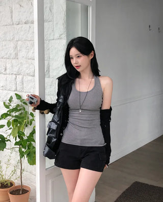 [5 colors] Ribbed Halter Sleeveless Top