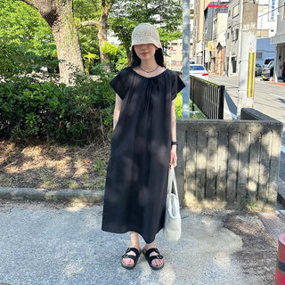 Ribbon Shirring Long Dress