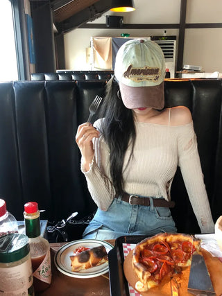Summer distressed boat neck cropped knit (5 colors)