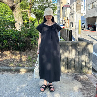 Ribbon Shirring Long Dress