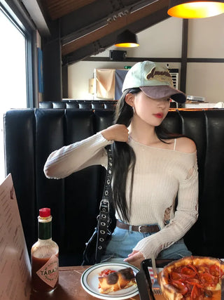 Summer distressed boat neck cropped knit (5 colors)