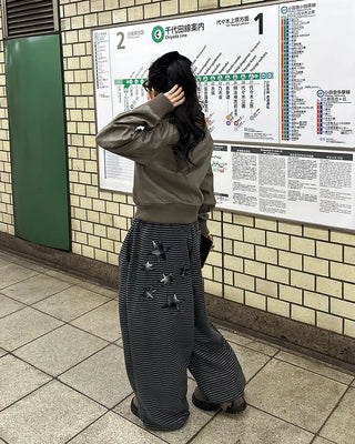(Unisex) Check Patch Point Border Fleece Pants
