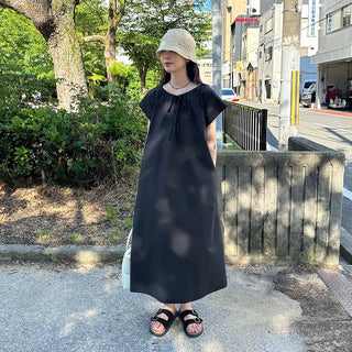 Ribbon Shirring Long Dress