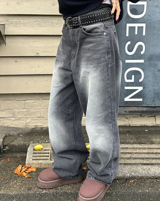 (Unisex) Gradient Distressed Straight Denim Pants