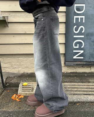 (Unisex) Gradient Distressed Straight Denim Pants