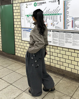 (Unisex) Check Patch Point Border Fleece Pants