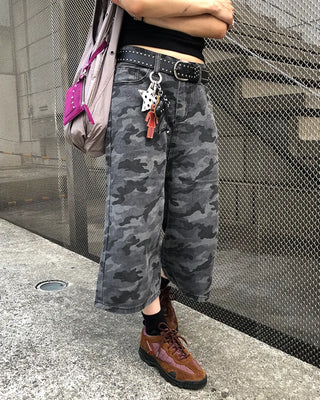 Camouflage flap pocket Bermuda denim pants