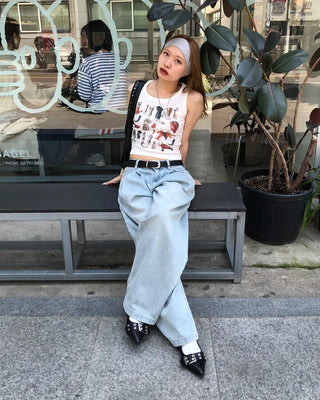 Double-pleated cotton wide-leg pants and belt set